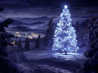 Illuminated Christmas Tree in a Snowy Winter Landscape