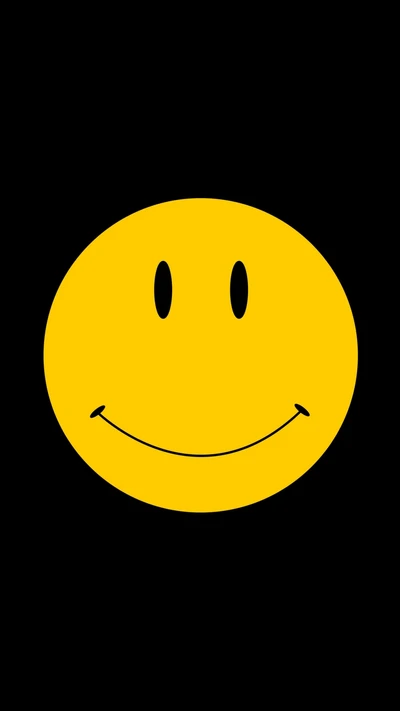 Bright yellow smiley face on a black background.