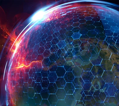 Abstrakte hexagonale Erde mit strahlendem Licht