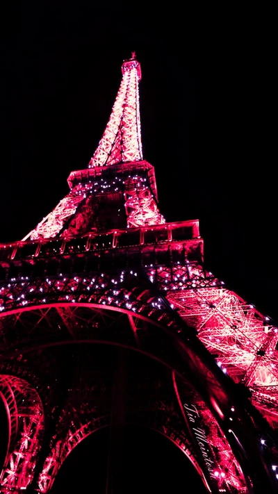 torre eiffel, noche, rosa, torre