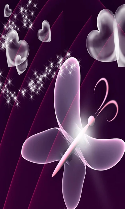 Abstract Purple Hearts with Ethereal Butterfly