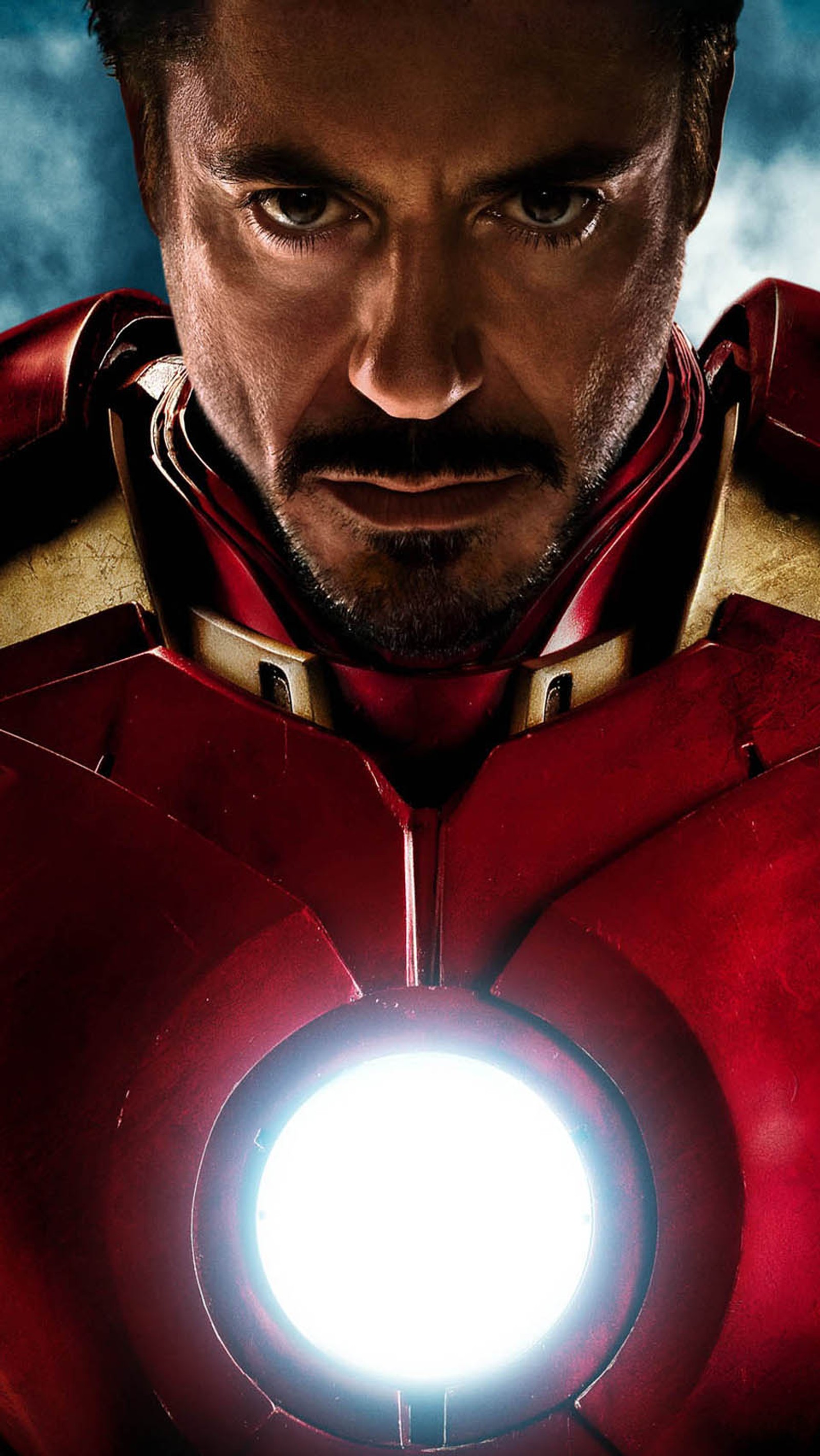 Iron man with a glowing light in his chest (hero, iron man, marvel, movie, superhero)