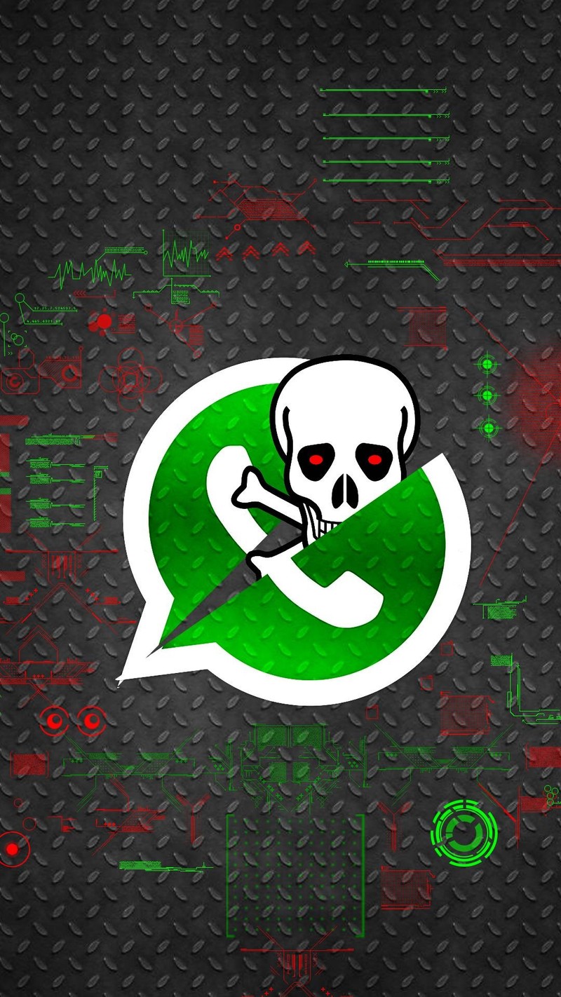 Близкий план черепа и зеленого и белого логотипа whatsapp (темы, разблокировать)