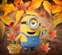 Minion cosechando setas en un maravilloso otoño