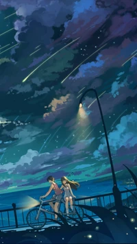 anime, paar, himmel, nacht, galaxie