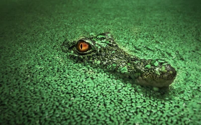 Crocodile du Nil camouflé dans la verdure