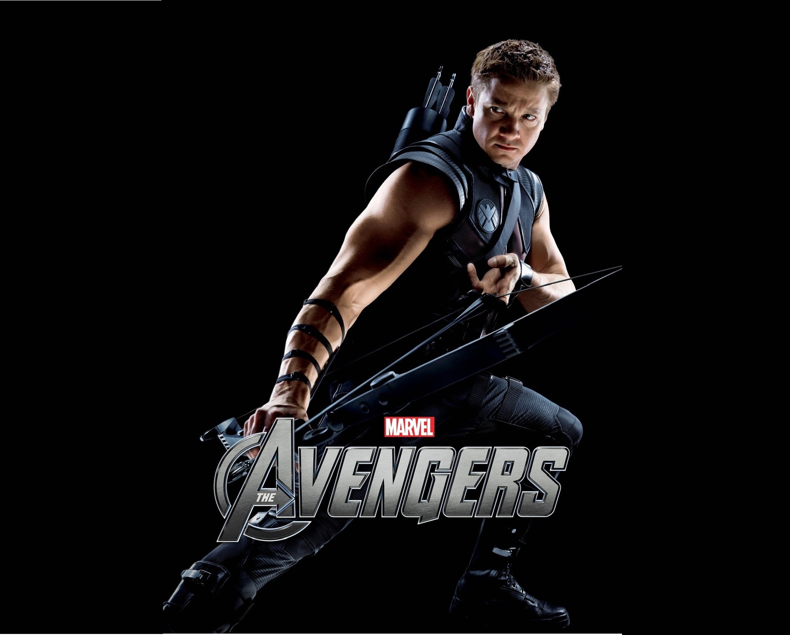 Avengers movie poster with the avengers character in the middle (avengers, hawkeye, jeremy, renner)