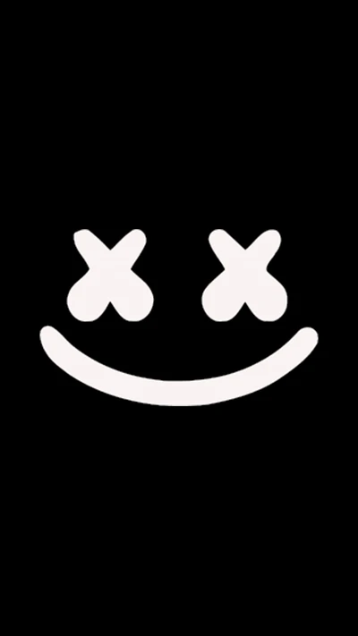 Minimalist black background featuring a white smiley face with crossed eyes, representing the Marshmellow brand.