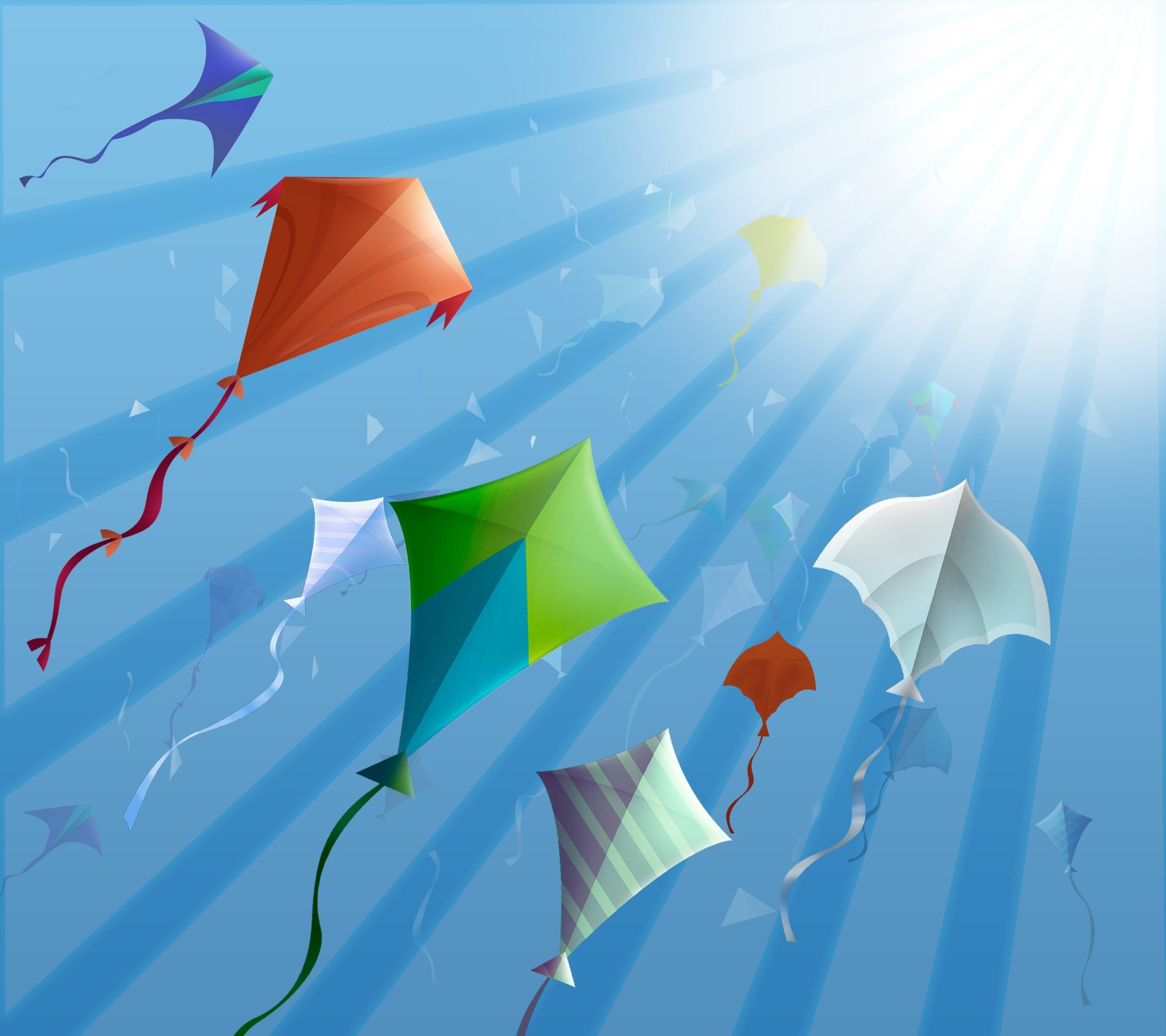 Lade blau, glücklich, ferien, kites, leben Hintergrund herunter