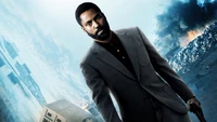 John David Washington in Tenet: A Tense Moment in a Futuristic Landscape