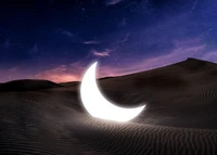 half moon, fallen, desert, starry sky, evening sky wallpaper