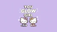 you glow girl, милые хелло китти, фиолетовый фон, фоновый рисунок hello kitty, девчачьи фоны