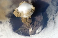 volcán, tierra, atmósfera, nube, espacio