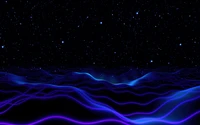 Surreal Night Sky with Blue Waves in Dark Aesthetic Digital Art