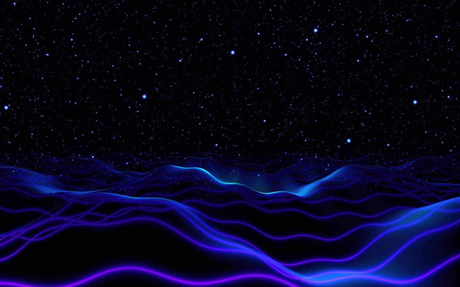 night sky, surreal, blue waves, digital art, 5k wallpaper