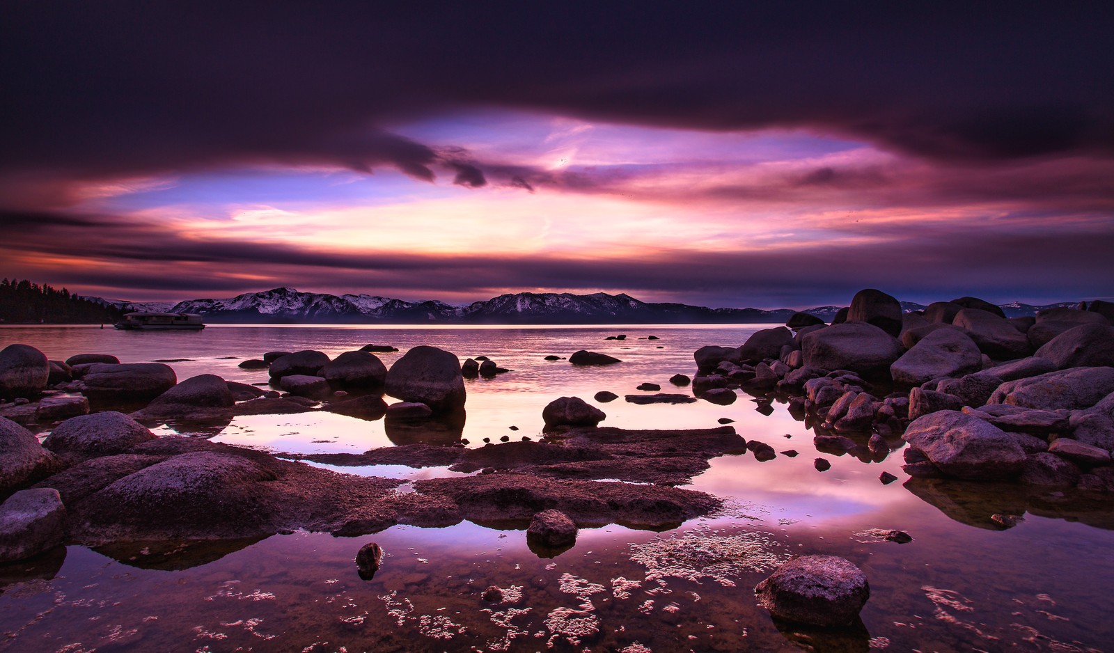 lake tahoe, zephyr cove, sierra nevada mountains, twilight, sunset wallpaper