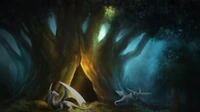 Enchanted Forest: Mystical Creatures Beneath a Giant Tree