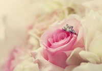 Elegant Engagement Ring Nestled in Pink Garden Roses