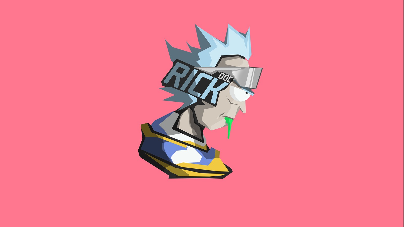 Ein cartoon-charakter auf pinkem hintergrund (rick sanchez, rosa hintergrund, minimal art, 5k, 8k)