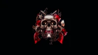 Intricate 3D Skull Design with Gun Motifs on Dark Background