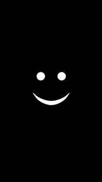 White smiling emoji on a black background.