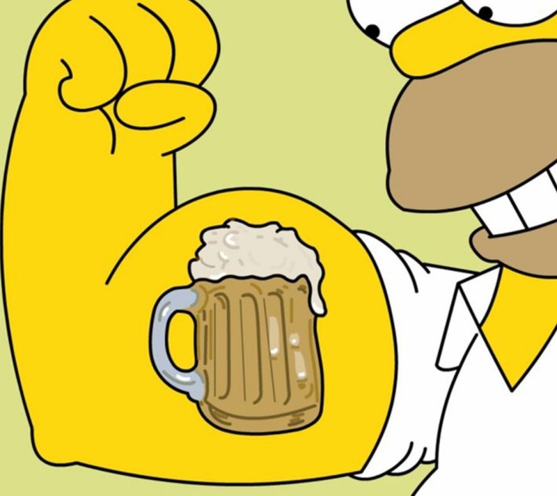 Гомер симпсон, показывающий свои мускулы с пивом (пиво, cerveja, симпсоны, os simpsons, татуировка)