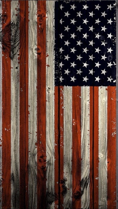 Weathered American Flag on Rustic Wood Background