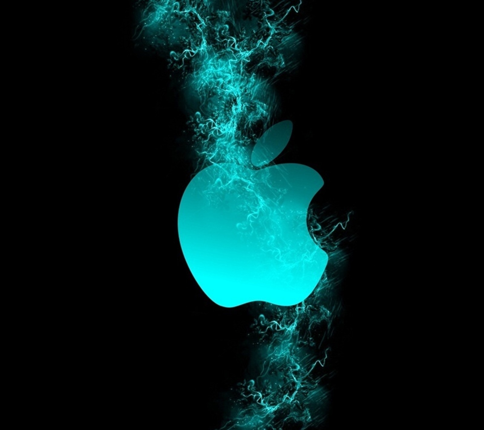 Gros plan sur un logo apple bleu sur fond noir (pomme, bleu, fumée)