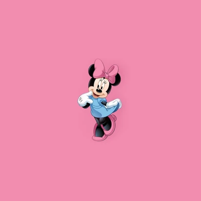 Minnie Mouse dans une pose ludique sur un fond rose vif.