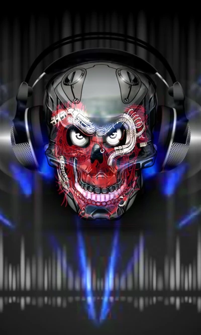 Vibrant Skull with Blood and Headphones