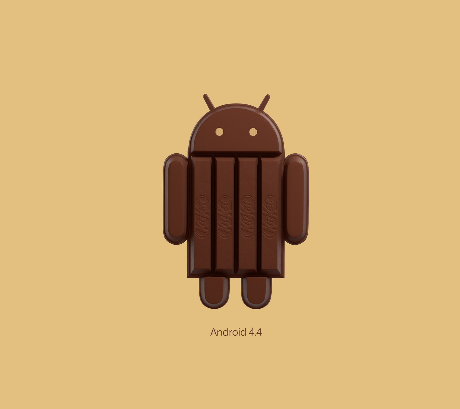 Logotipo de android marrón con una barra de chocolate encima (android, kitkat)