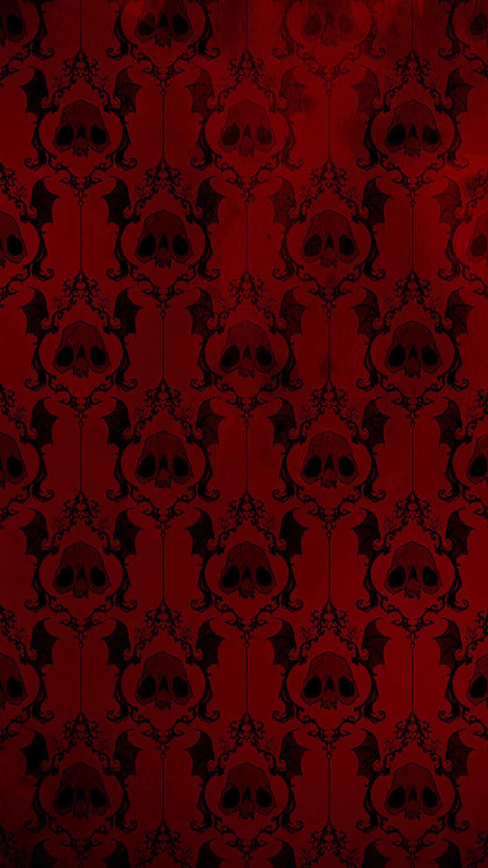 Calaveras y corazones sobre un fondo rojo con un fondo negro (rojo, calavera)