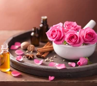 Pink Roses and Aromatic Essentials: A Celebration of Love