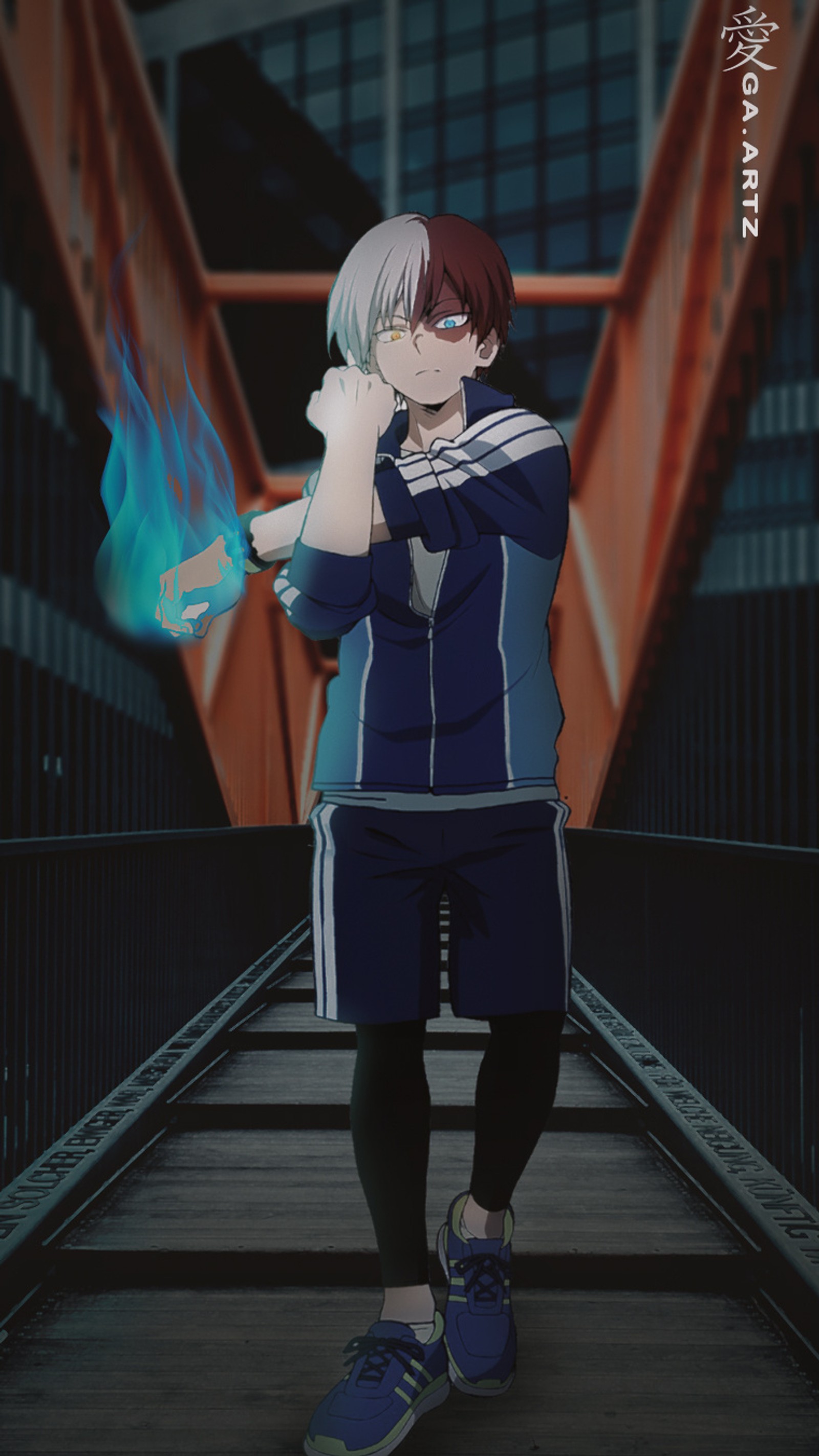 Anime character with blue eyes holding a blue flame in his hand (anime, mha, myheroacademia, shoto todoroki, todoroki)