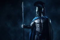 Warrior in Darkness: A Digital Illustration of a Spartan Action Figure