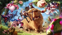 Champions de League of Legends dans une aventure forestière fantaisiste