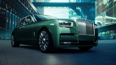 Элегантный Rolls Royce Ghost в современном городском окружении, демонстрирующий роскошь и утонченность.