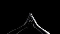 praying hands, hands together, monochrome, black background, 5k wallpaper