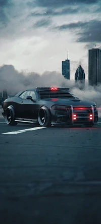 Futuristic Black Sports Car with Illuminated Accents in Urban Setting