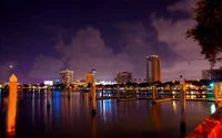 noite, paisagem urbana, cidade, reflexo, área urbana