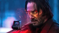 Keanu Reeves como un antihéroe ciberpunk con elementos futuristas