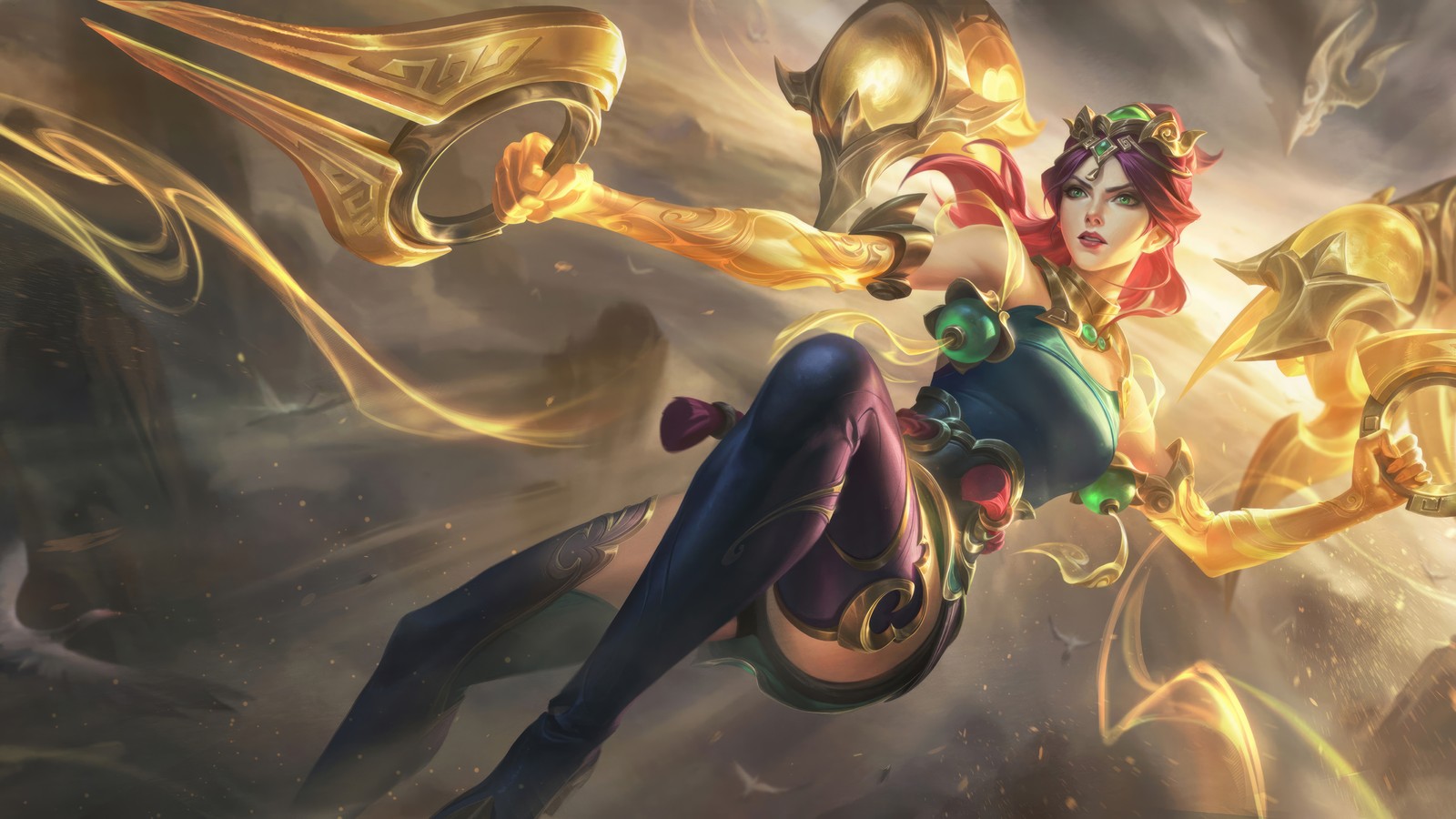 Une femme en costume vole dans les airs (fée lunaire, kaisa, peau, league of legends, lol)