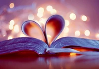 Romantic Pages: A Heart-Shaped Love Story in Violet Light