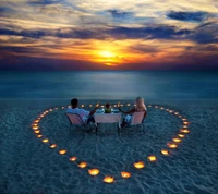 praia, velas, casal, coração, amor