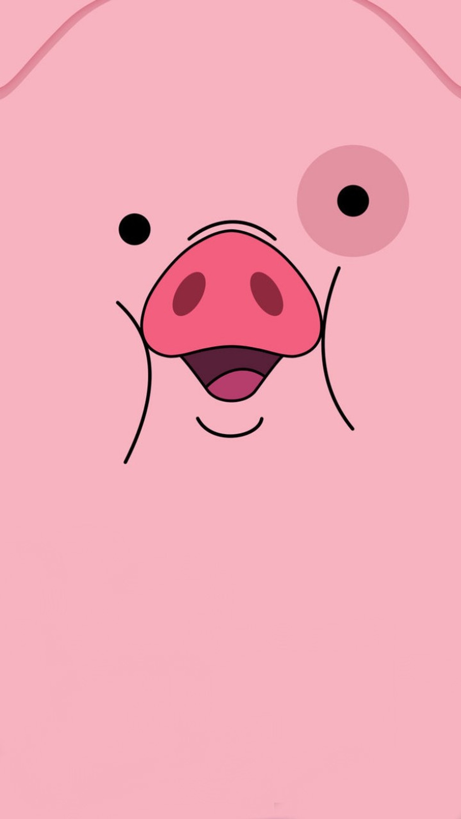 Un primer plano de la cara de un cerdo sobre un fondo rosa. (aventura, cucharón, gravity falls, casa de hackers, mabel)