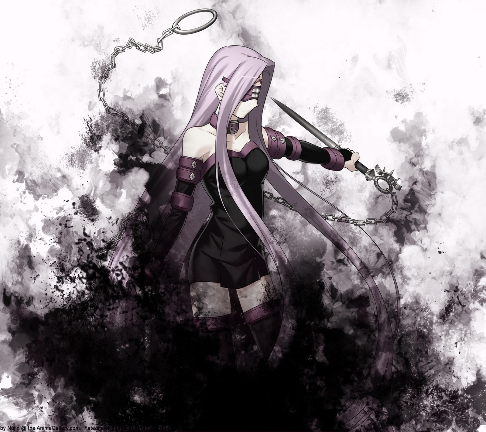 Anime girl with long hair and purple hair holding a sword (anime, anime girl)