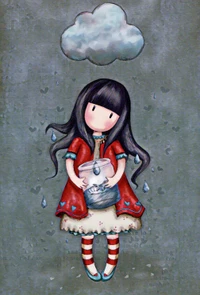 Cute Girl with Jar Under a Cloudy Rain