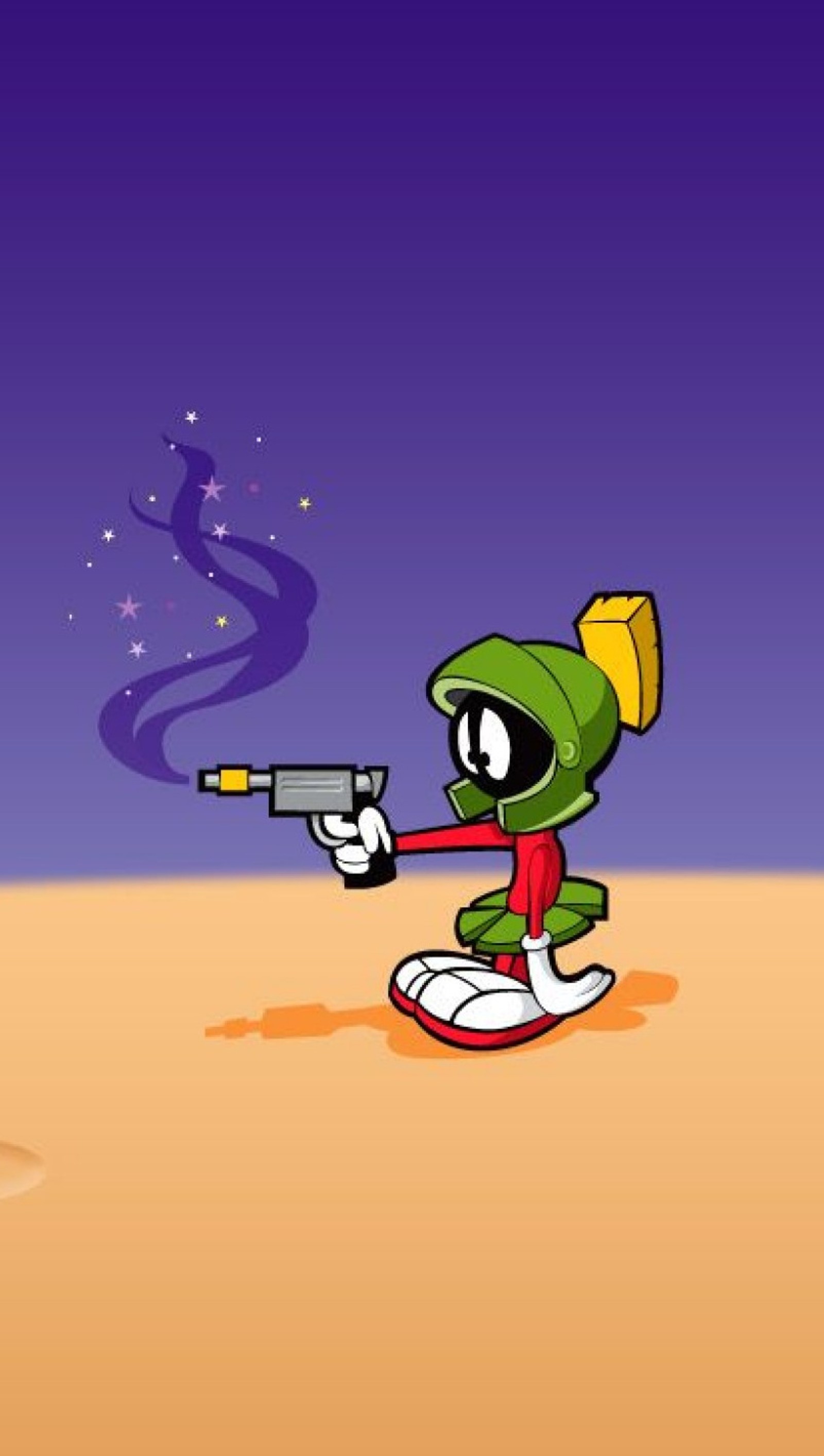 Marvin the martian with a gun in his hand (cartoon, funny, looney, looney tunes, martian)