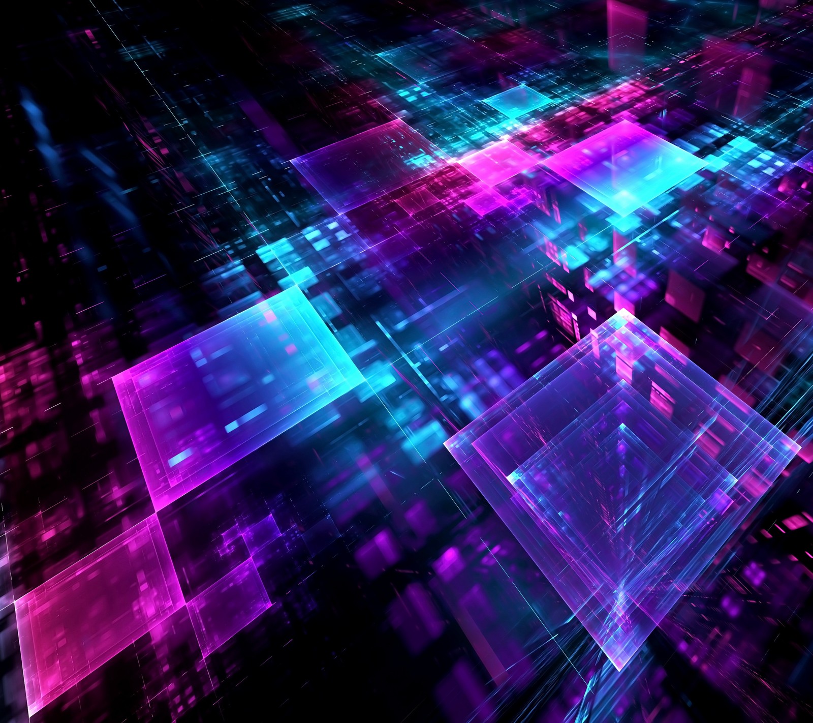 A close up of a purple and blue abstract background with squares (abstract, geometry, squares, techno)