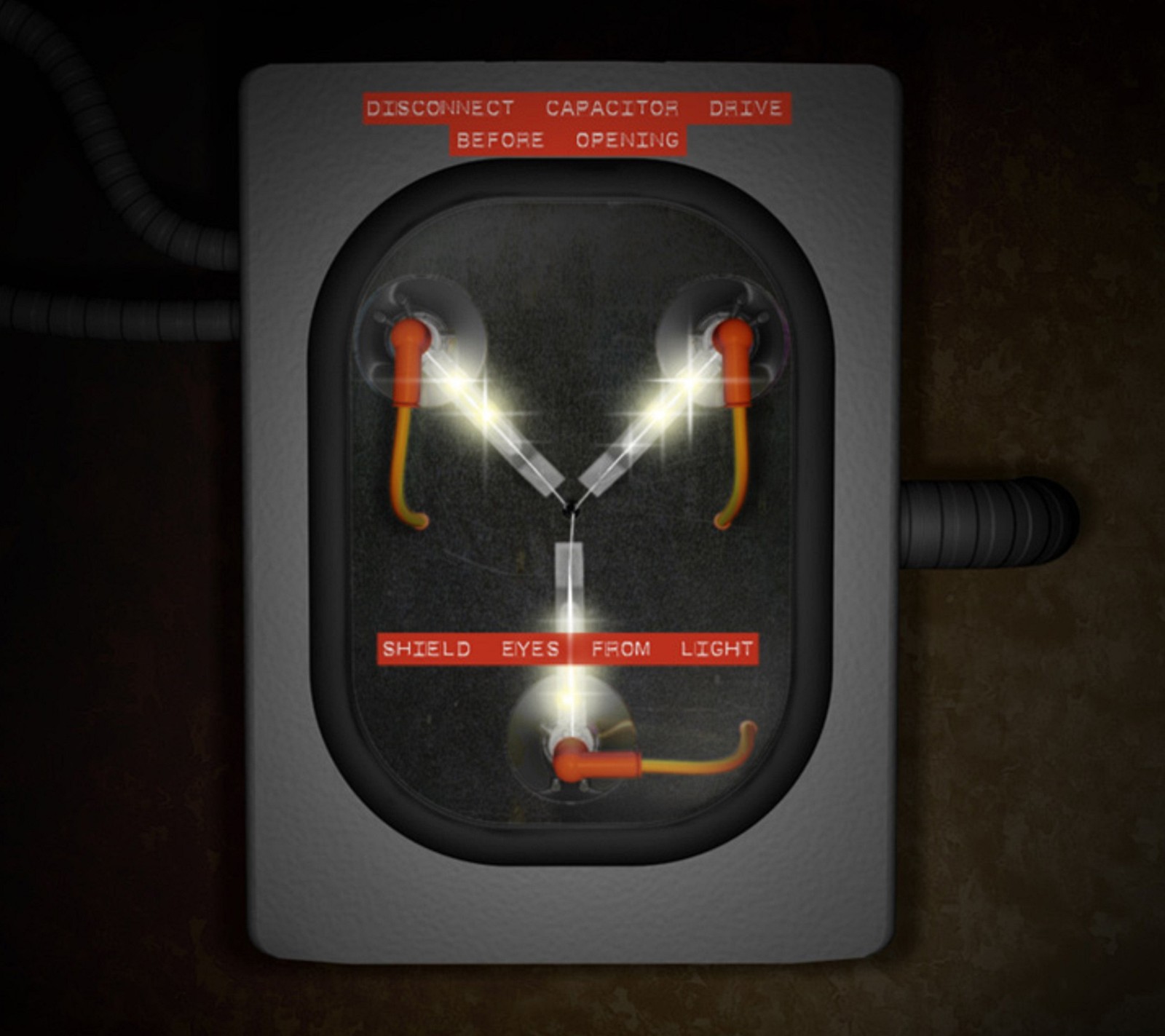 Hay una imagen de un reloj con luz sobre él (80s, regreso al futuro, back to the future, bttf, flux capacitor)